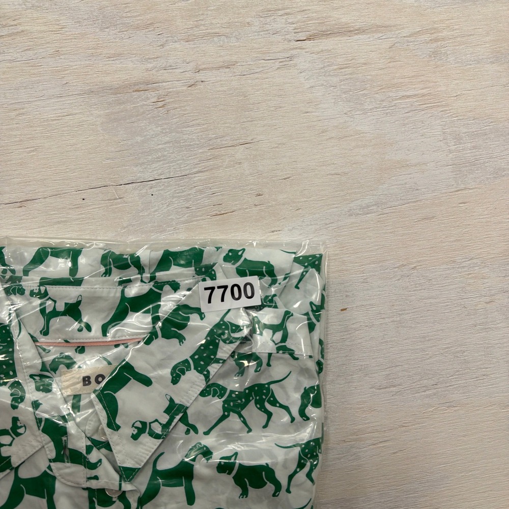 Boden Button Down Shirt 8 Long Sleeve Dog Print Green White Women - Picture 10 of 10